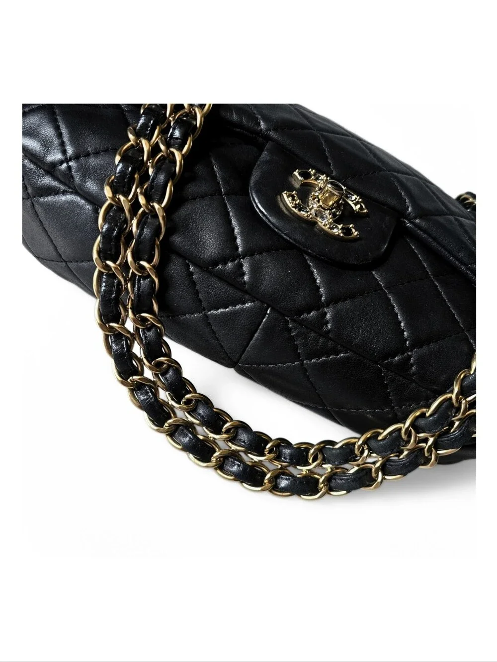 Chanel Precious Gem Encrusted Turnlock Single Flap Bag Black Lambskin